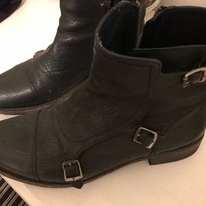 Frye triple buckle booties